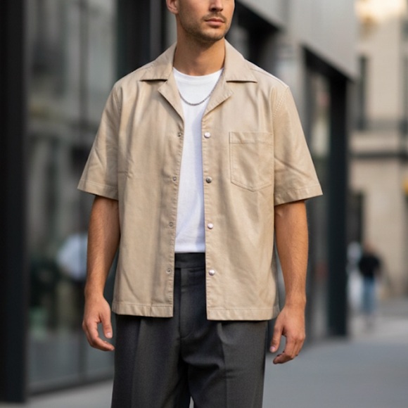 ASOS Other - ASOS Design Faux Leather Short Sleeve Boxy Shirt - Beige / Stone